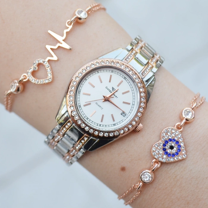 Silver Rose Metal Kordon Kadın Saat Kombini 3029