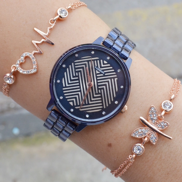 Mavi Metal Kordon Kadın Saat Kombini 3246