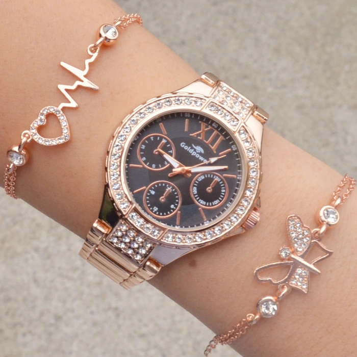 Rosegold Metal Kordon Kadın Saat Kombini 3357