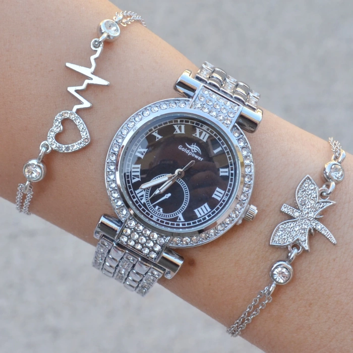 Gümüş Metal Kordon Kadın Saat Kombini 9225