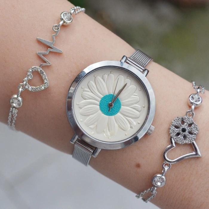 Silver Hasır Kordon Kadın Saat Kombini 2163