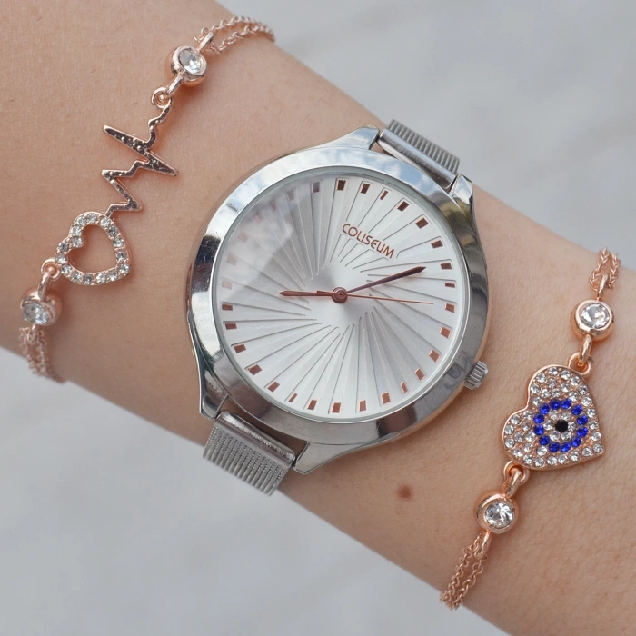 Silver Hasır Kordon Kadın Saat Kombini 2150