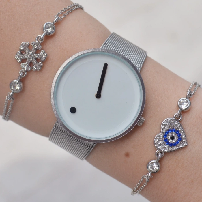 Silver Hasır Kordon Kadın Saat Kombini 2152