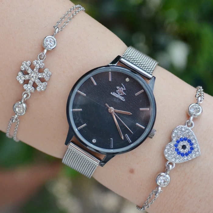 Silver Hasır Kordon Kadın Saat Kombini 2156