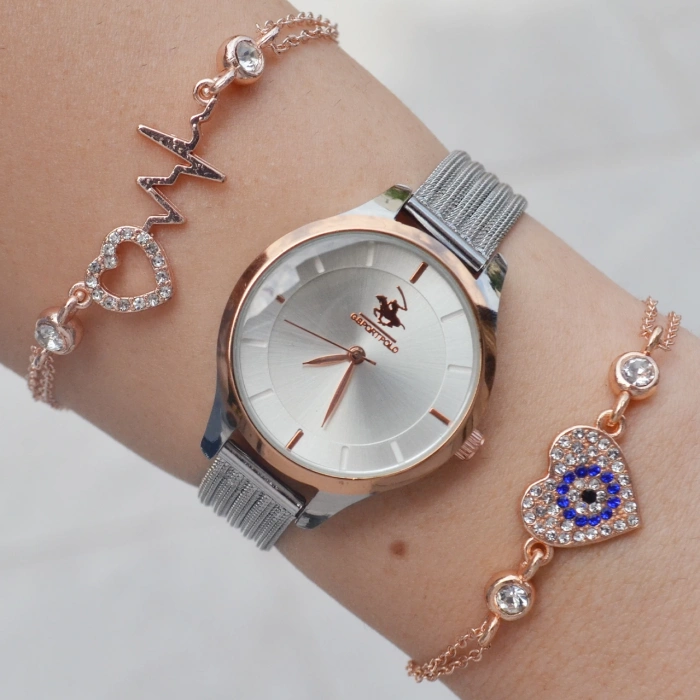 Silver Hasır Kordon Kadın Saat Kombini 2166