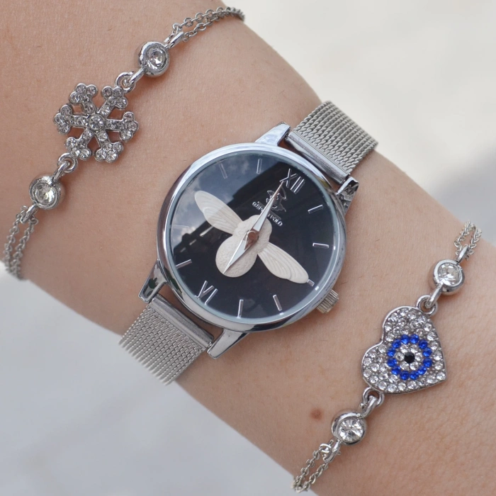 Silver Hasır Kordon Kadın Saat Kombini 2271