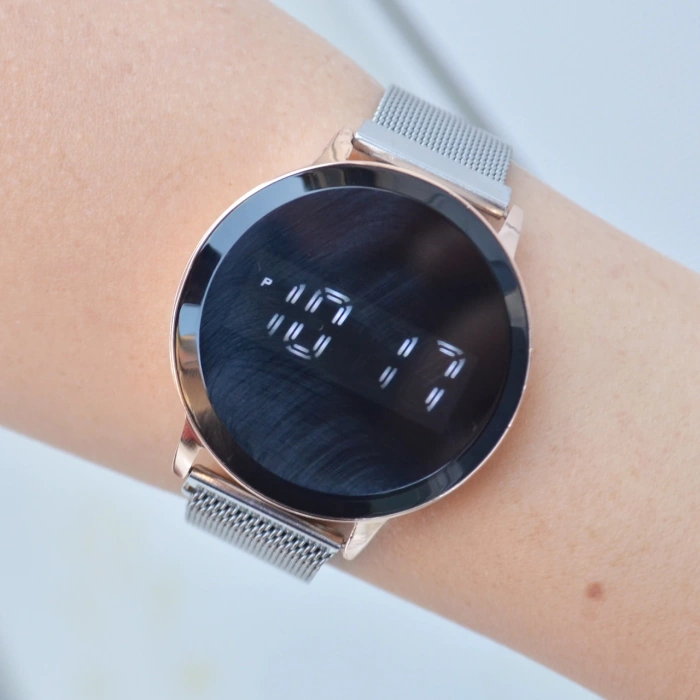 Silver Hasır Mıknatıslı Kordon Dijital Erkek Saati 3567