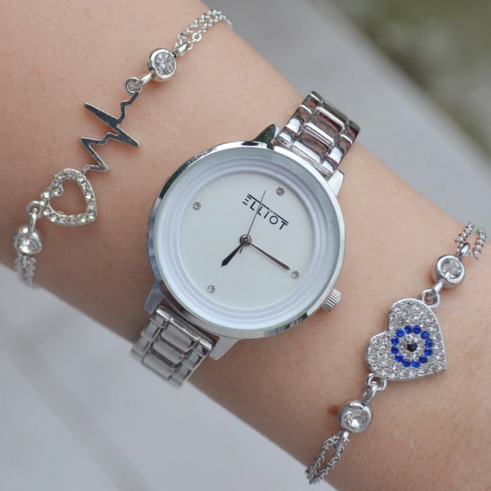 Silver Metal Kordon Kadın Saat Kombini 2187