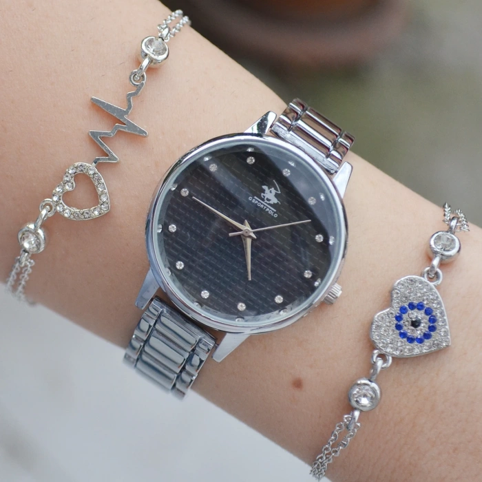 Silver Metal Kordon Kadın Saat Kombini 2193