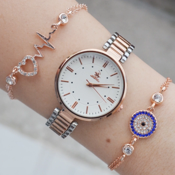 Silver Rose Metal Kordon Kadın Saat Kombini 2185