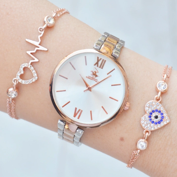 Silver Rose Metal Kordon Kadın Saat Kombini 2228