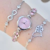 Silver Pembe Taşlı Metal Kordon Kadın Saat Kombini 3782