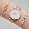 Rosegold Hasır Mıknatıslı Kordon Kadın Saat Kombini 9744