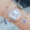 Rosegold Metal Kordon Taşlı Paşa Model Bileklikli Kadın Saat Kombini 8596