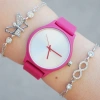 Pembe Silikon Kordon Kadın Saat Kombini 2537