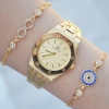 Gold Metal Kordon Kadın Saat Kombini 2606