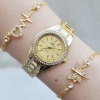 Gold Metal Kordon Kadın Saat Kombini 3026