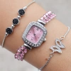 Pembe Zirkon Taşlı Metal Kordon Kadın Saat Kombini 3203