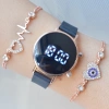 Siyah Silikon Kordon Dijital Kadın Saat Kombini 3281