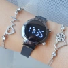 Siyah Silikon Kordon Dijital Kadın Saat Kombini 3292