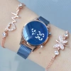 Mavi Hasır Kordon Dijital Kadın Saat Kombini 3293