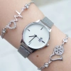 Silver Mıknatıslı Hasır Kordon Kadın Saat Kombini 8566
