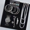 Silver Kolye Küpe Bileklik Saat Seti 3682