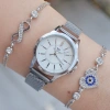 Silver Hasır Mıknatıslı Kordon Kadın Saat Kombini 3147