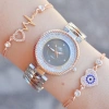 Taşlı Silver Rose Metal Kordon Bayan Saat Kombini 1079