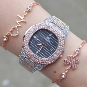 Silver Rose Metal Kordon Kadın Saat Kombini 2897