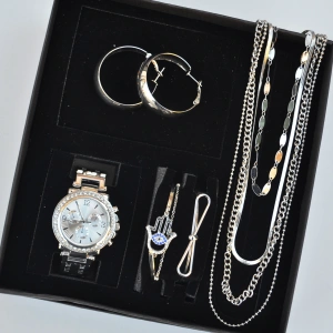 Silver Metal Kordon Küpe Kolye Bileklik Seti 3666