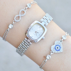 Silver Metal Kordon Kadın Saat Kombini 3766