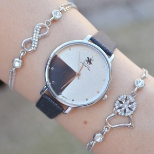 Antrasit Deri Kordon Kadın Saat Kombini 2326