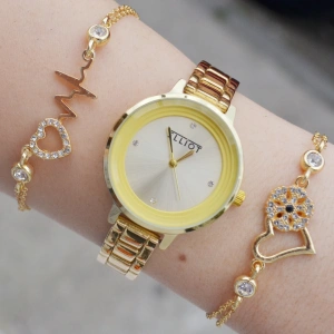 Gold Metal Kordon Kadın Saat Kombini 2188
