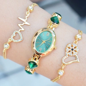 Gold Metal Kordon Kadın Saat Kombini 3454