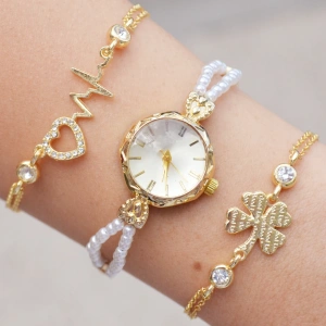 Gold Metal Kordon Kadın Saat Kombini 3459