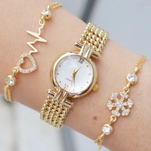 Gold Metal Kordon Kadın Saat Kombini 3463