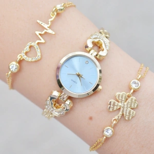 Gold Metal Kordon Kadın Saat Kombini 3581