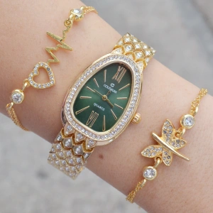 Gold Metal Kordon Kadın Saat Kombini 3585