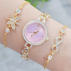 Gold Metal Kordon Kadın Saat Kombini 3616