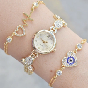 Gold Metal Kordon Kadın Saat Kombini 3622