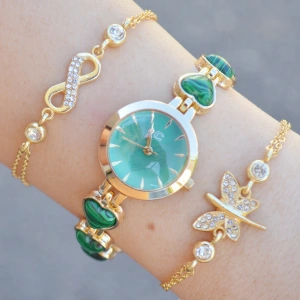 Gold Metal Kordon Kadın Saat Kombini 3632