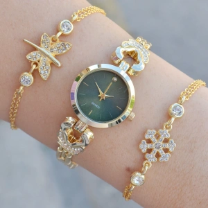 Gold Metal Kordon Kadın Saat Kombini 3639