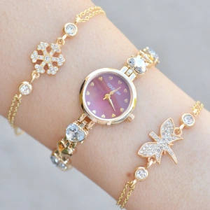 Gold Metal Kordon Kadın Saat Kombini 3751