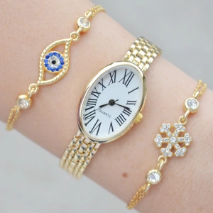 Gold Metal Kordon Kadın Saat Kombini