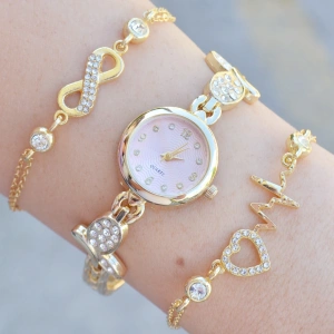 Gold Metal Kordon Kadın Saat Kombini 3638