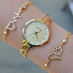 Gold Metal Kordon Kadın Saat Kombini 2235