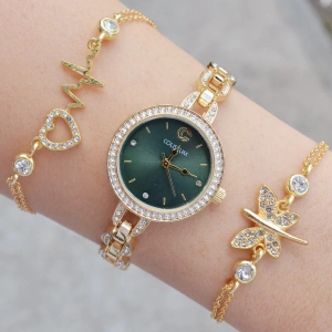 Gold Metal Kordon Kadın Saat Kombini 3577