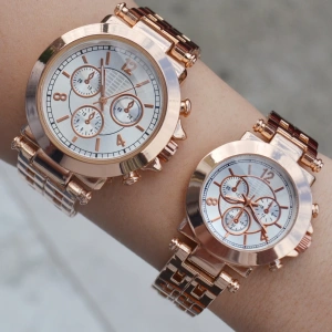 Rosegold Metal Kordon Çift Saat Kombini 2656