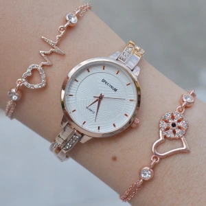 Rosegold Metal Kordon Kadın Saat Kombini 2198